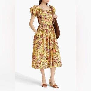Ulla Johnson New Golda Cut Out Printed Cotton Midi Dress Size 6
